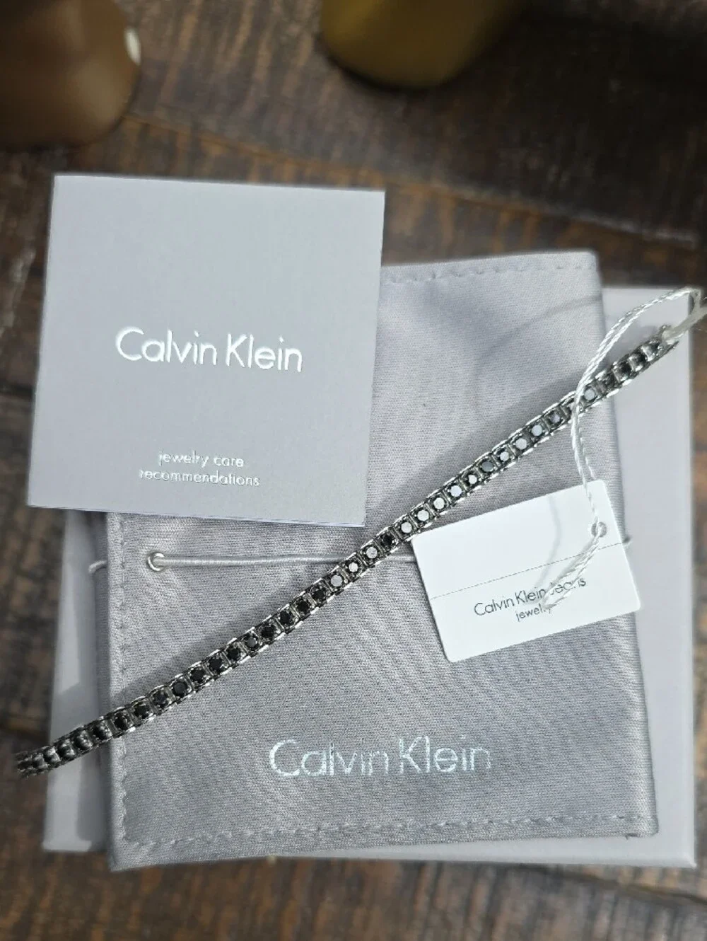 Calvin Klein Silver Black Crystal Tennis Bracelet XS